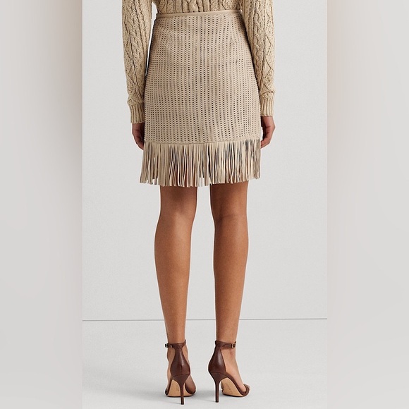 Lauren Ralph Lauren Fringe-Trim Woven Leather Pencil Skirt - Picture 5 of 7